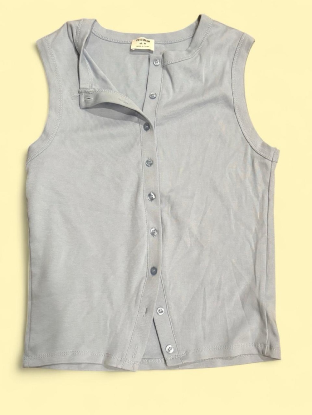 Cotton On Sleeveless Button-Front Tank Top in Light Blue
